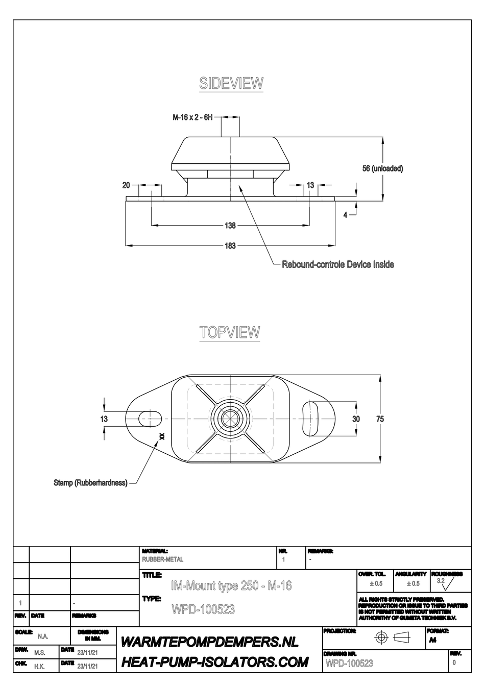Vibration damper Air conditioning / Heat pump - IM-Mount type 250 - M16 - 40 shore - max. 100 kg