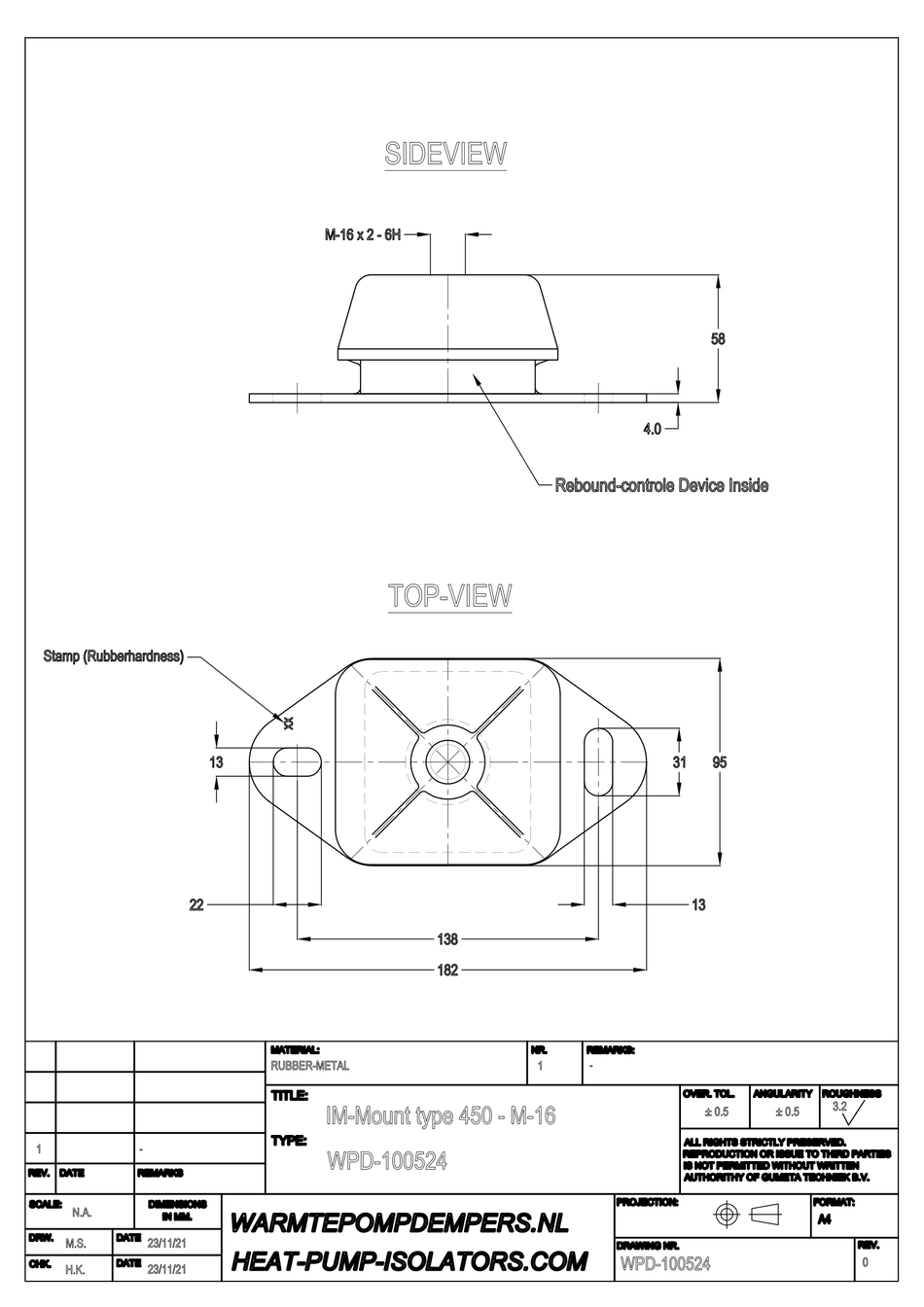 Vibration damper Air conditioning / Heat pump - IM-Mount type 450 - M16 - 35 shore - max. 100 kg