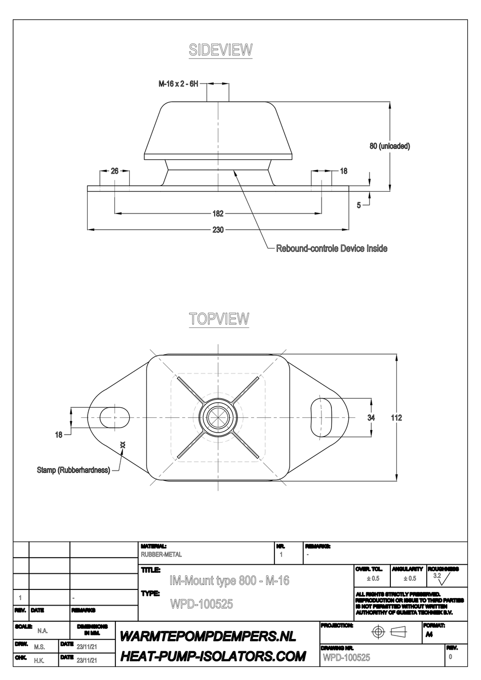 Vibration damper Air conditioning / Heat pump - IM-Mount type 800 - M16 - 40 shore - max. 200 kg