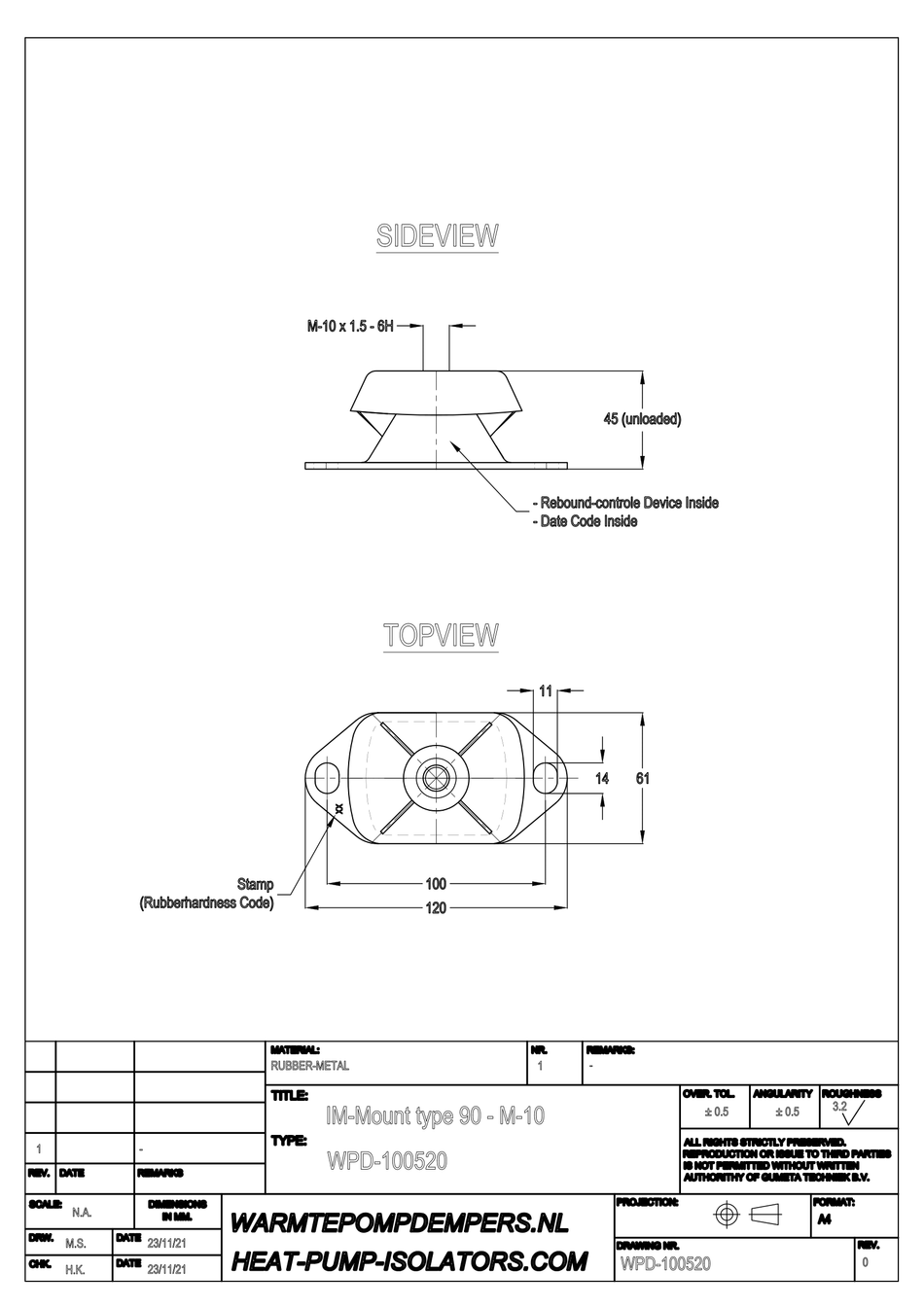 Vibration damper Air conditioning / Heat pump - IM-Mount type 90 - M10 - 30 shore - max. 35 kg