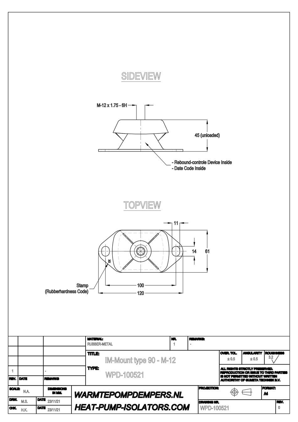 Vibration damper Air conditioning / Heat pump - IM-Mount type 90 - M12 - 30 shore - max. 35 kg